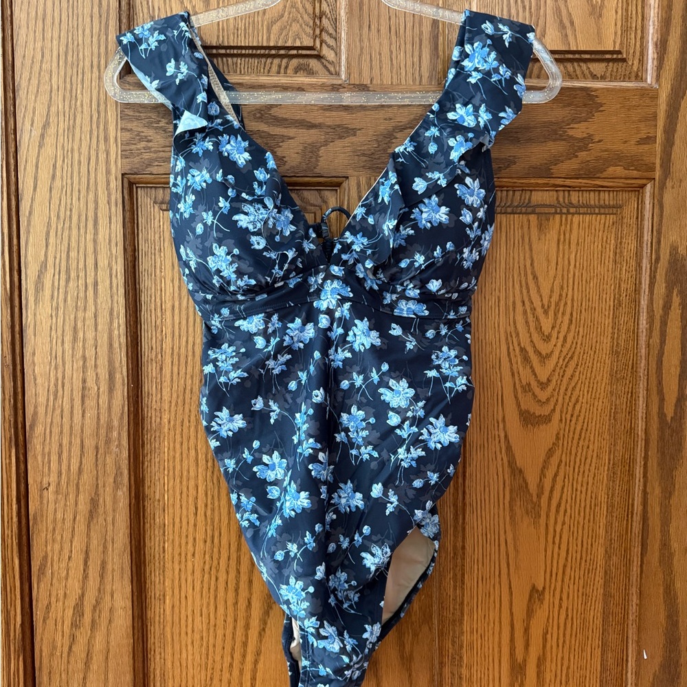 A Pea in the Pod Floral Black and Blue One Piece Swimsuit